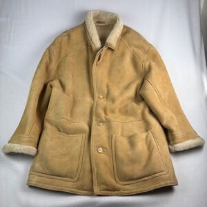 Ardney Vintage Mens Shearling Sheepskin Coat Tan Suede Made in USA Large